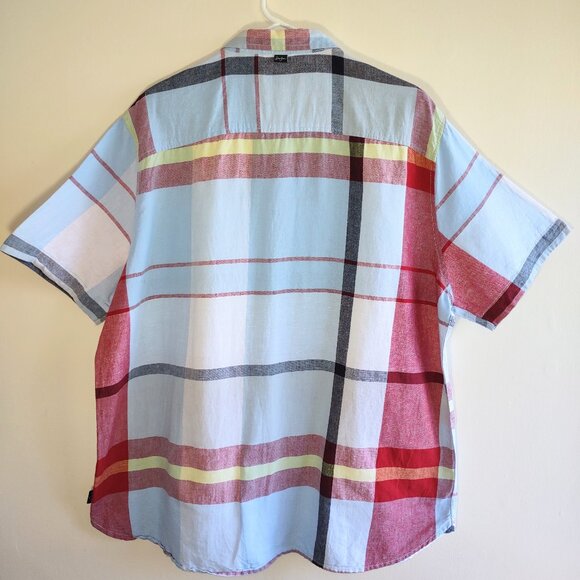 Sean John Linen Blend Short Sleeve Button Up Men's Shirt Blue Striped Size 3XL - Picture 3 of 10
